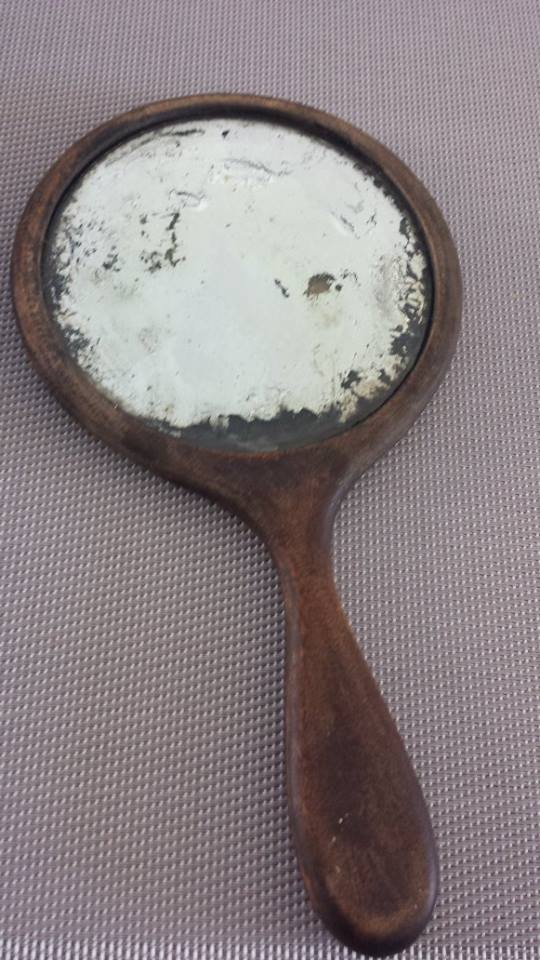 antique wooden hand held mirror InstAppraisal